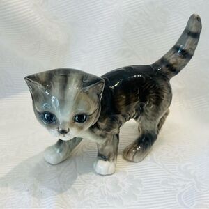 Goebel Gray Figurine Cat 8" Length Glossy Vintage West Germany Collectors
